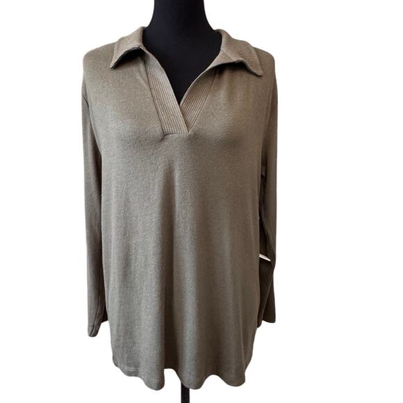 New CASLON NORDSTROM Women's Olive Long Sleeve Knit Polo Top Size S - Picture 1 of 6